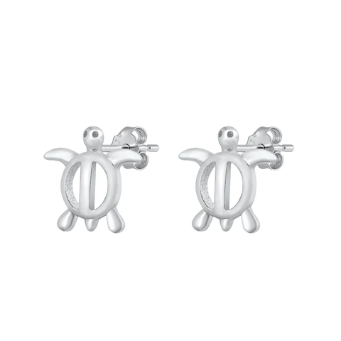 Sterling Silver Rhodium Plated Turtle Stud Earrings