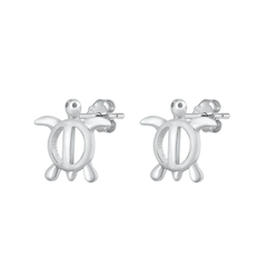 Sterling Silver Rhodium Plated Turtle Stud Earrings
