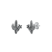 Load image into Gallery viewer, Sterling Silver Oxidized Cactus Stud Earrings