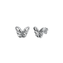 Load image into Gallery viewer, Sterling Silver Oxidized Butterfly Stud Earrings