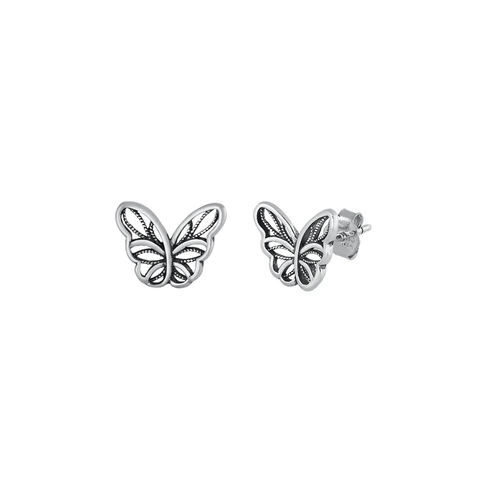 Sterling Silver Oxidized Butterfly Stud Earrings