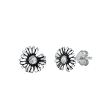 Load image into Gallery viewer, Sterling Silver Oxidized Flower Stud Earrings