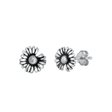 Sterling Silver Oxidized Flower Stud Earrings
