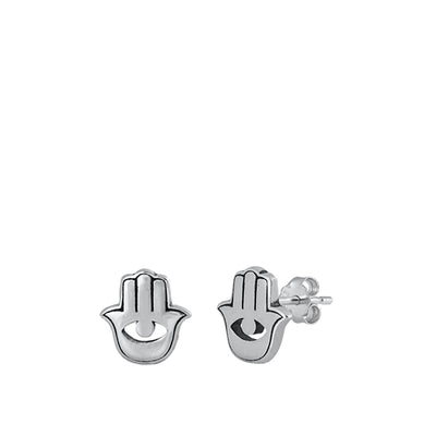Sterling Silver Oxidized Hamsa Stud Earrings
