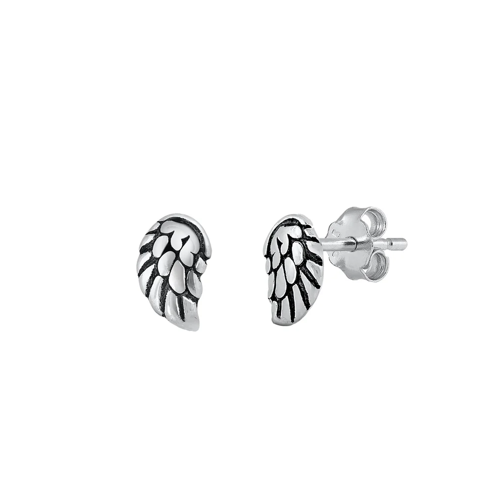 Sterling Silver Oxidized Wings Stud Earrings