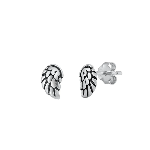 Sterling Silver Oxidized Wings Stud Earrings