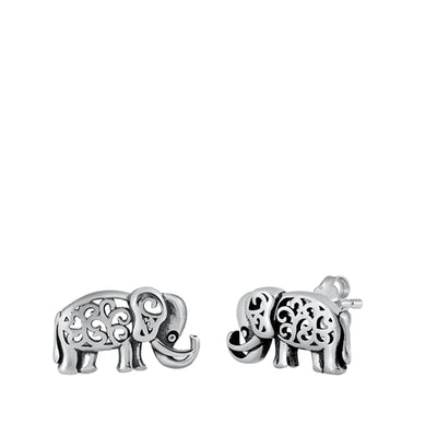 Sterling Silver Oxidized Elephant Stud Earrings