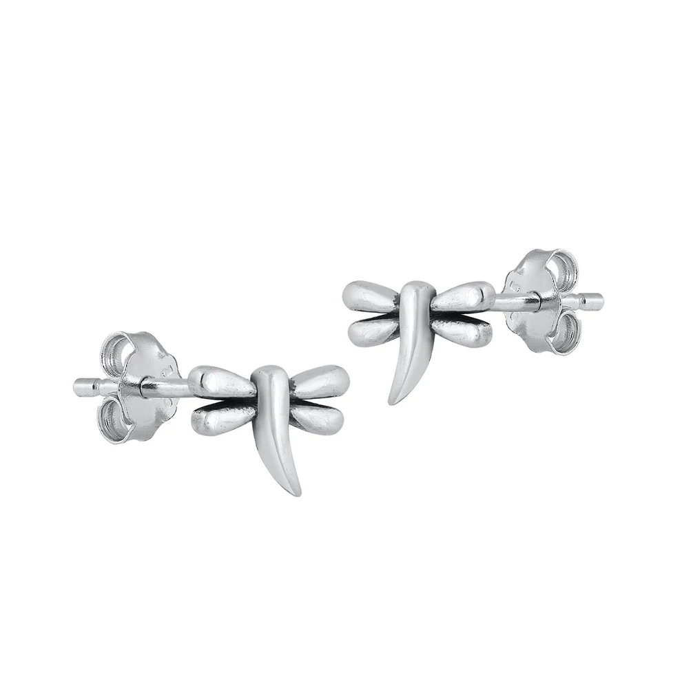 Sterling Silver Oxidized Dragonfly Stud Earrings