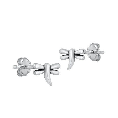 Sterling Silver Oxidized Dragonfly Stud Earrings
