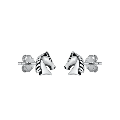 Sterling Silver Oxidized Horse Stud Earrings
