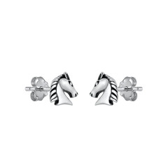 Sterling Silver Oxidized Horse Stud Earrings