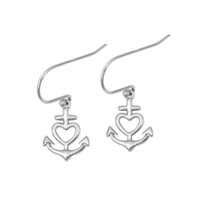 Load image into Gallery viewer, Sterling Silver Rhodium Plated Heart Anchor Earrings