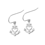 Sterling Silver Rhodium Plated Heart Anchor Earrings
