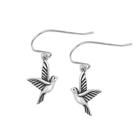 Sterling Silver Rhodium Plated Dove Stud Earrings