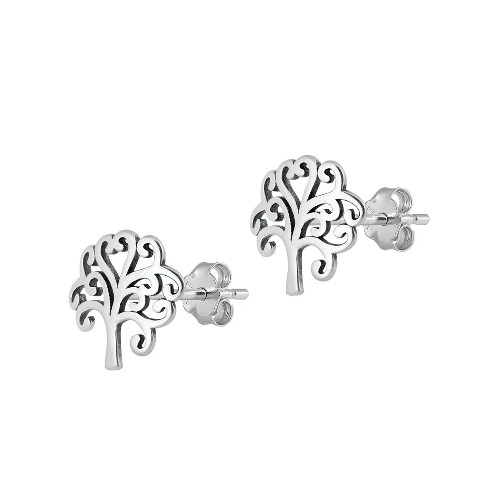 Sterling Silver Oxidized Tree Stud Earrings
