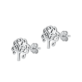 Sterling Silver Oxidized Tree Stud Earrings