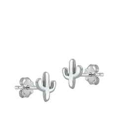 Sterling Silver Rhodium Plated Cactus Stud Earrings