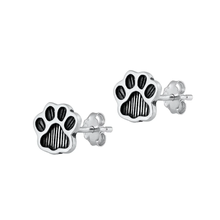 Load image into Gallery viewer, Sterling Silver Oxidized Paw Print Stud Earrings