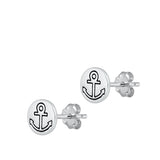 Sterling Silver Oxidized Anchor Stud Earrings