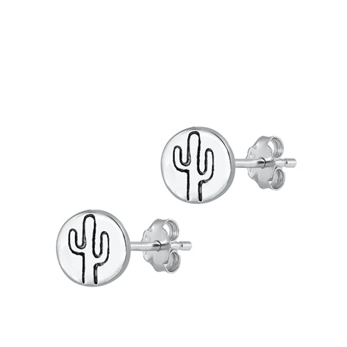 Sterling Silver Oxidized Cactus Stud Earrings