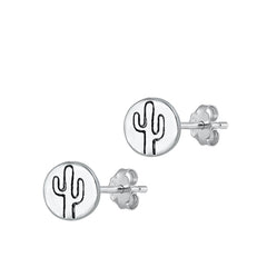 Sterling Silver Oxidized Cactus Stud Earrings