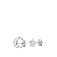 Load image into Gallery viewer, Sterling Silver Oxidized Moon And Star Stud Earrings