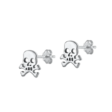 Load image into Gallery viewer, Sterling Silver Rhodium Plated Skull Stud Earrings