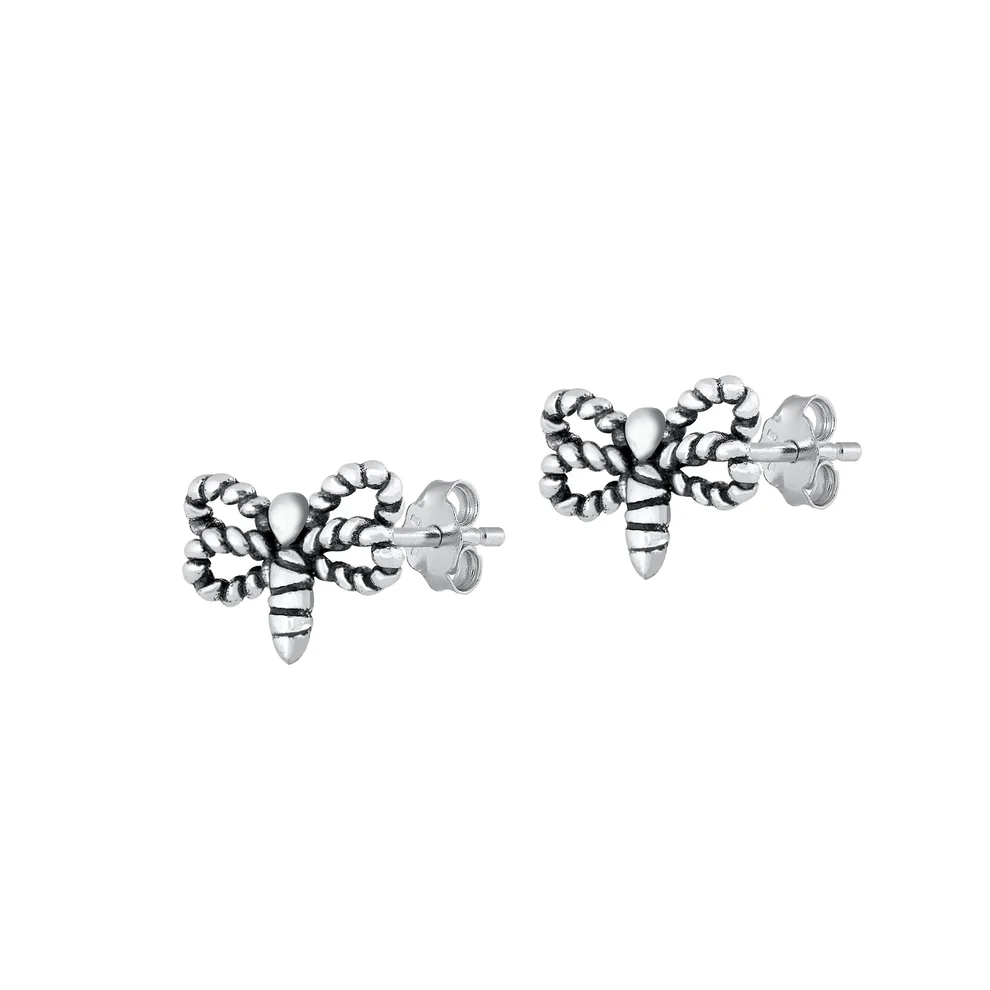 Sterling Silver Oxidized Dragonfly Stud Earrings