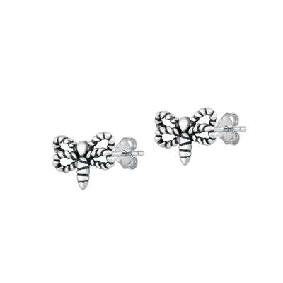 Sterling Silver Oxidized Dragonfly Stud Earrings