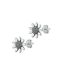 Sterling Silver Oxidized Sunflower Stud Earrings