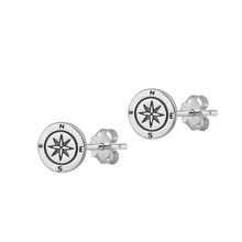 Load image into Gallery viewer, Sterling Silver Oxidized Compass Stud Earrings