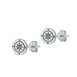 Sterling Silver Oxidized Compass Stud Earrings