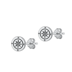 Sterling Silver Oxidized Compass Stud Earrings
