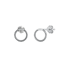 Load image into Gallery viewer, Sterling Silver Oxidized Circle Earrings