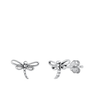 Sterling Silver Oxidized Dragonfly Stud Earrings