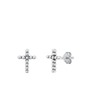 Sterling Silver Oxidized Cross Stud Earrings
