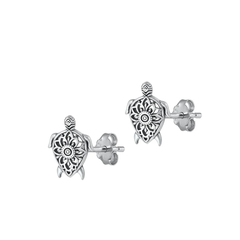 Sterling Silver Oxidized 11.2mm Turtle Stud Earrings