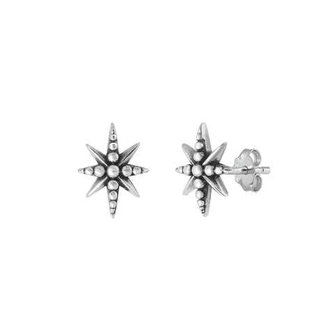 Sterling Silver Oxidized 10.4mm Star Stud Earrings