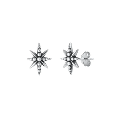 Sterling Silver Oxidized 10.4mm Star Stud Earrings