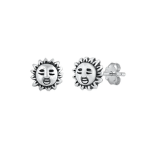 Load image into Gallery viewer, Sterling Silver Oxidized Sun Stud Earrings