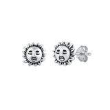 Sterling Silver Oxidized Sun Stud Earrings