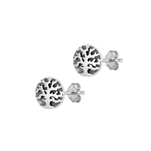 Load image into Gallery viewer, Sterling Silver Oxidized 8.6mm Tree Stud Earrings