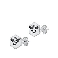Sterling Silver Oxidized Bee Stud Earrings