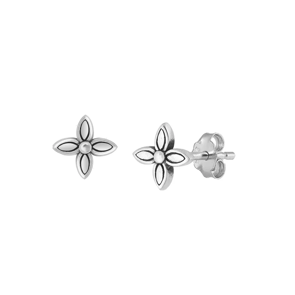 Sterling Silver Oxidized 6mm Flower Earrings