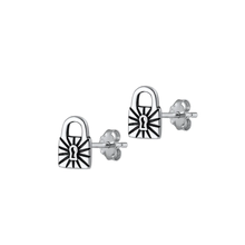 Load image into Gallery viewer, Sterling Silver Oxidized Padlock Stud Earrings