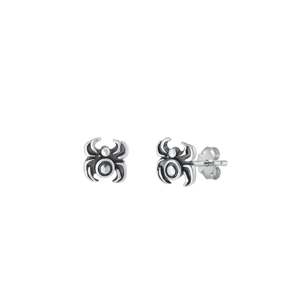 Sterling Silver Oxidized Spider Stud Earrings