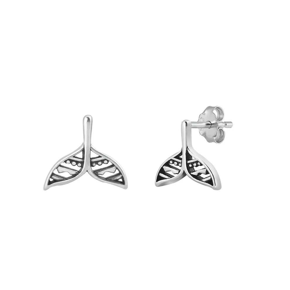 Sterling Silver Oxidized Whale Tail Earrings