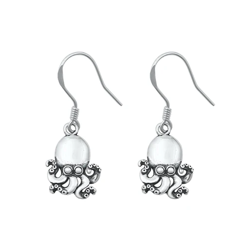 Sterling Silver Oxidized Octopus Assorted Plain Earrings
