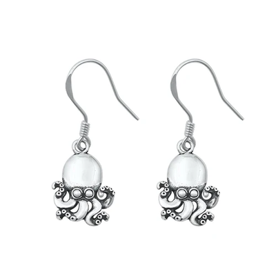 Sterling Silver Oxidized Octopus Assorted Plain Earrings