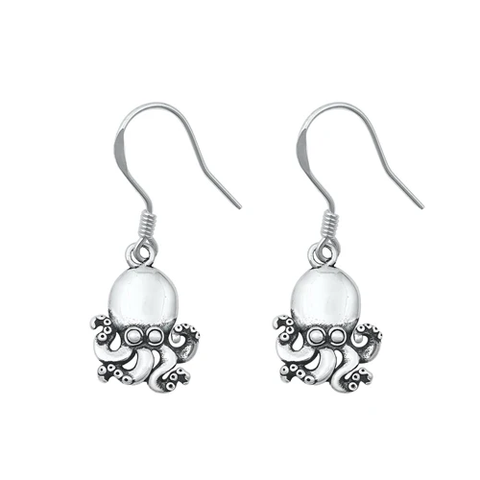 Sterling Silver Oxidized Octopus Assorted Plain Earrings